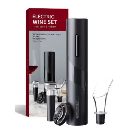 Elegantná elektrická vývrtka, elektrický otvárač na víno v čiernej farbe