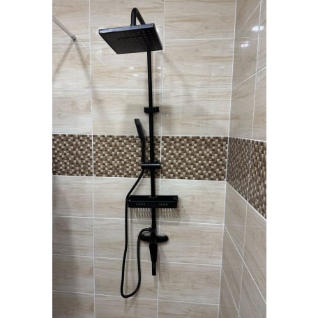 Štvorcová medená sprchová súprava s batériou - čierna farba