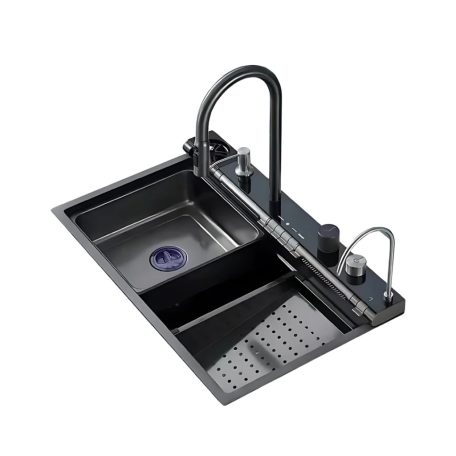 Elegantný nerezový multifunkčný kuchynský drez s dvojitou batériou, umývačka skla, LED displej, doska na krájanie