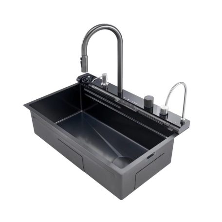 Elegantný nerezový multifunkčný kuchynský drez s dvojitou batériou, umývačka skla, LED displej, doska na krájanie