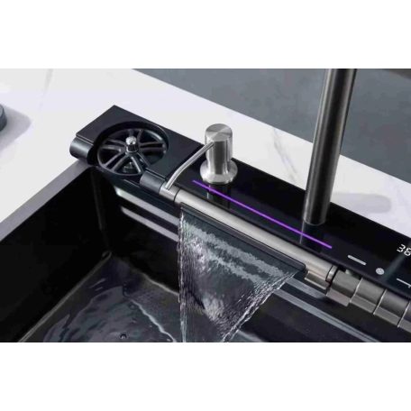 Elegantný nerezový multifunkčný kuchynský drez s dvojitou batériou, umývačka skla, LED displej, doska na krájanie