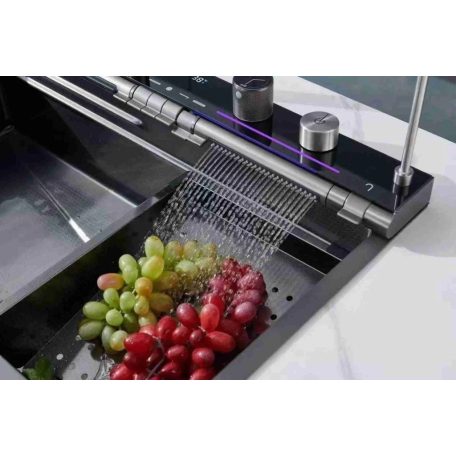 Elegantný nerezový multifunkčný kuchynský drez s dvojitou batériou, umývačka skla, LED displej, doska na krájanie