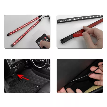 4 ks 12 RGB LED pásik do auta s diaľkovým ovládaním a adaptérom