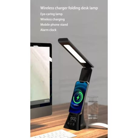 Stolná lampa, nabíjačka telefónu a hodiny  3 v 1 - 15 W