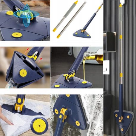 Výsuvný trojuholníkový teleskopický mop otočný o 360°