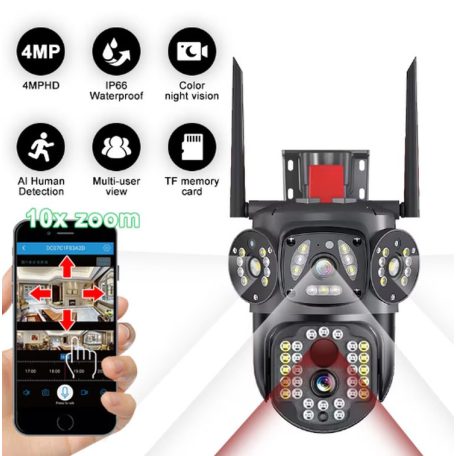 Profesionálna 12 MP vonkajšia kamera (Wi-Fi), s tromi šošovkami, funkcia nočného videnia, 10x zoom, detekcia pohybu, bezplatná aplikácia