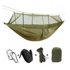 Hojdacia sieť s moskytiérou v zelenej farbe v praktickom držiaku 260 cm x 140 cm s príslušenstvom
