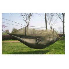   Hojdacia sieť s moskytiérou v zelenej farbe v praktickom držiaku 260 cm x 140 cm s príslušenstvom