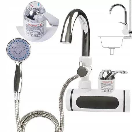 Nástenný prietokový ohrievač vody s LED displejom a sprchovou hlavicou - 3000 W