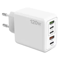   120W biela sieťová nabíjačka 3 x USB-C, 2 x USB-A, rýchle nabíjanie, iPhone, Huawei, Samsung, Xiaomi