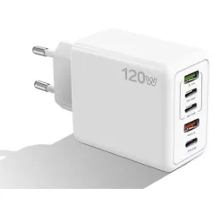   120W biela sieťová nabíjačka 3 x USB-C, 2 x USB-A, rýchle nabíjanie, iPhone, Huawei, Samsung, Xiaomi