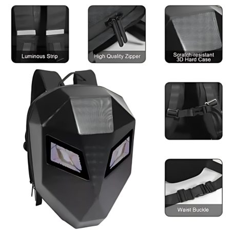 Čierny batoh s LED očami, ktoré je možné nastaviť pomocou telefónu