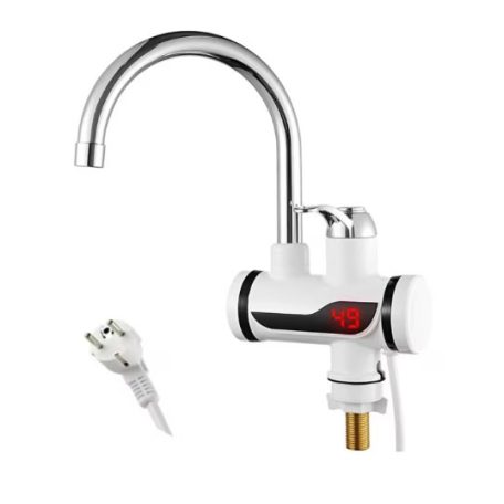 LED displejová batéria s okamžitým ohrievačom vody so sprchovou hlavicou v bielej farbe - 3000W