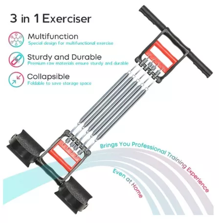 3 v 1-dnom fitness expandér s 5 pružinami a ergonomickými rukoväťami