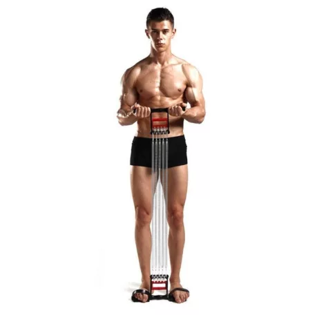 3 v 1-dnom fitness expandér s 5 pružinami a ergonomickými rukoväťami