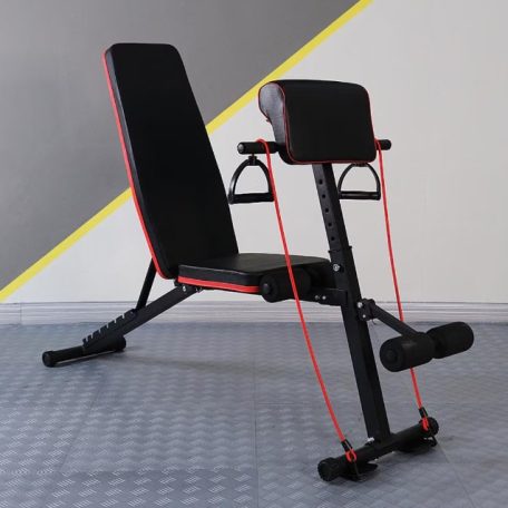 Šikmá lavica na cvičenie s nastaviteľným operadlom a elastickým lanom