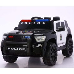   Elektrické policajné auto s dvojitým motorom a dvojitou batériou v čiernobielej farbe s rodičovským diaľkovým ovládaním a koženým sedadlom
