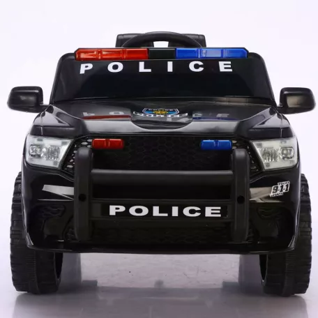 Elektrické policajné auto s dvojitým motorom a dvojitou batériou v čiernobielej farbe s rodičovským diaľkovým ovládaním a koženým sedadlom