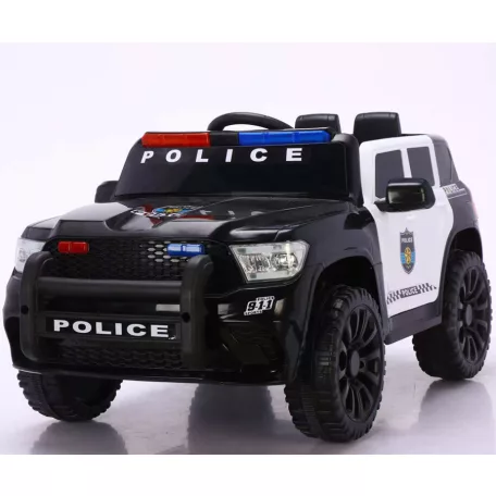Elektrické policajné auto s dvojitým motorom a dvojitou batériou v čiernobielej farbe s rodičovským diaľkovým ovládaním a koženým sedadlom